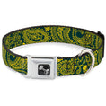 Load image into Gallery viewer, Dog Bone Seatbelt Buckle Collar - Bandana/Skulls Green/Gold
