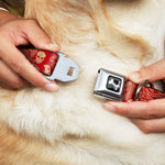 Dog Bone Seatbelt Buckle Collar - Bandana/Skulls Scarlet Red/Gold