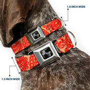 Dog Bone Seatbelt Buckle Collar - Bandana/Skulls Gold/Scarlet Red