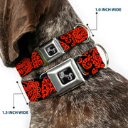 Dog Bone Seatbelt Buckle Collar - Bandana/Skulls Black/Orange