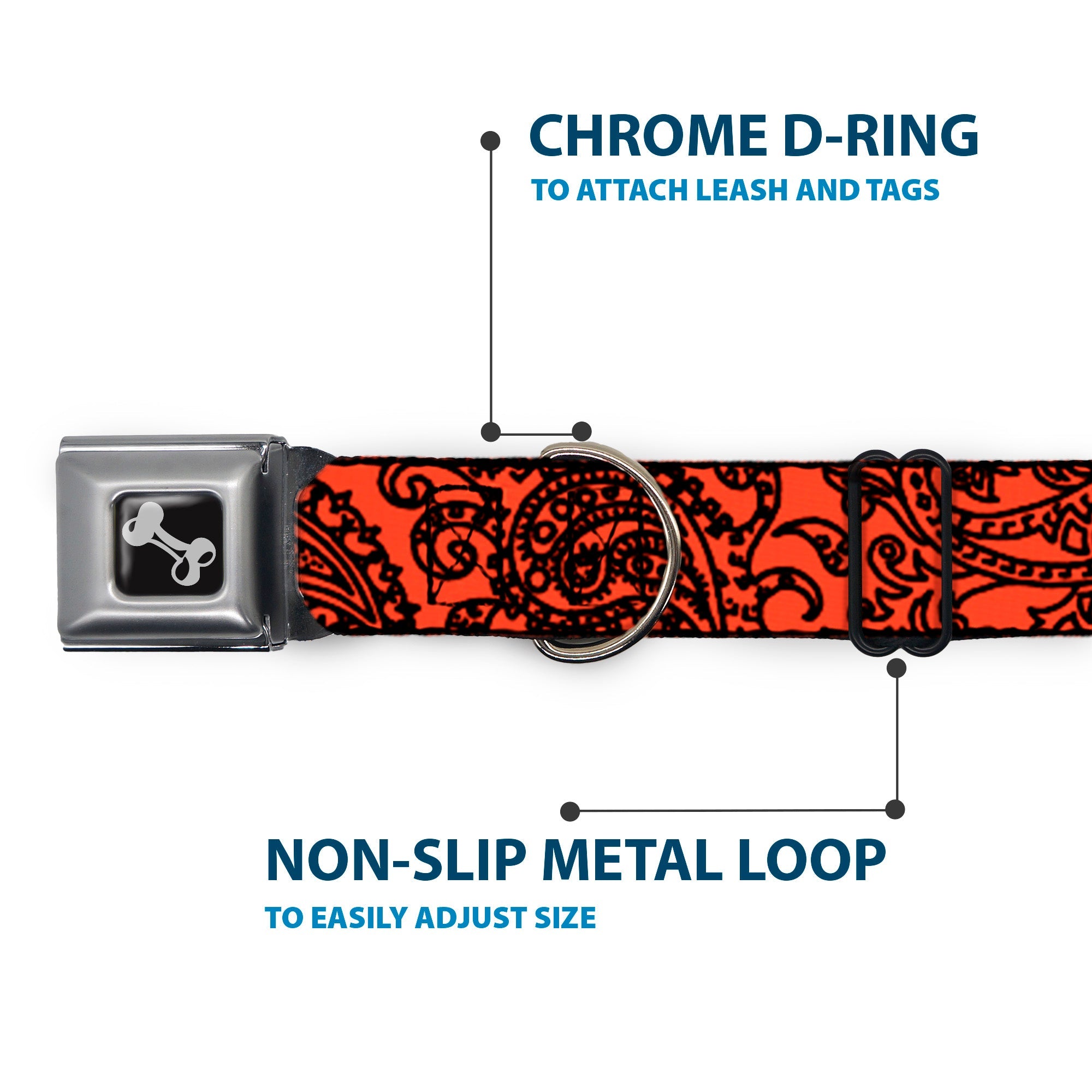 Dog Bone Seatbelt Buckle Collar - Bandana/Skulls Orange/Black