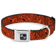 Dog Bone Seatbelt Buckle Collar - Bandana/Skulls Orange/Black