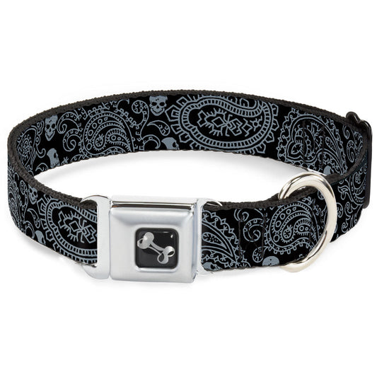 Dog Bone Seatbelt Buckle Collar - Bandana/Skulls Black/Silver