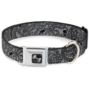 Dog Bone Seatbelt Buckle Collar - Bandana/Skulls Silver/Black