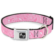 Dog Bone Seatbelt Buckle Collar - Bandana/Skulls Pink/White