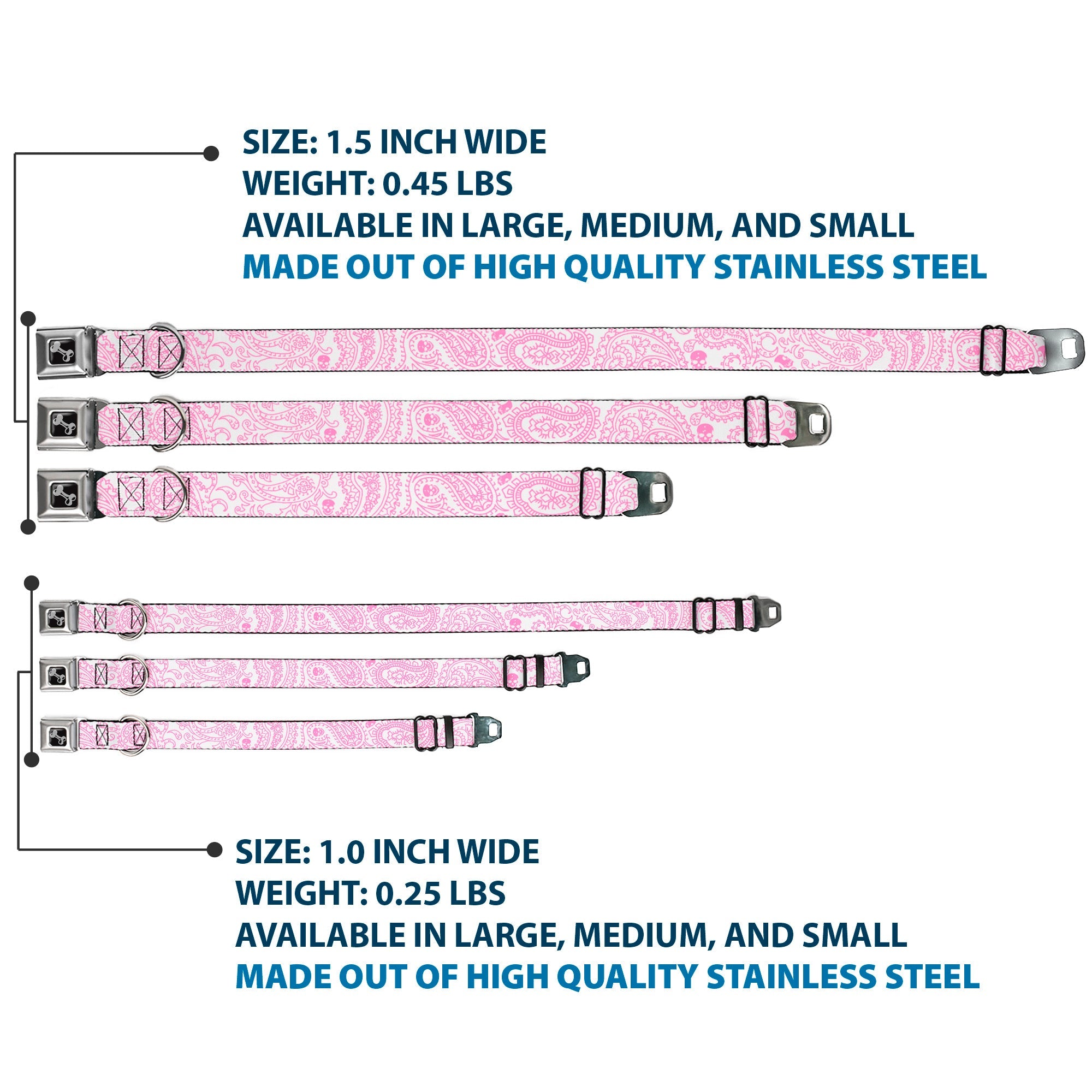 Dog Bone Seatbelt Buckle Collar - Bandana/Skulls White/Pink