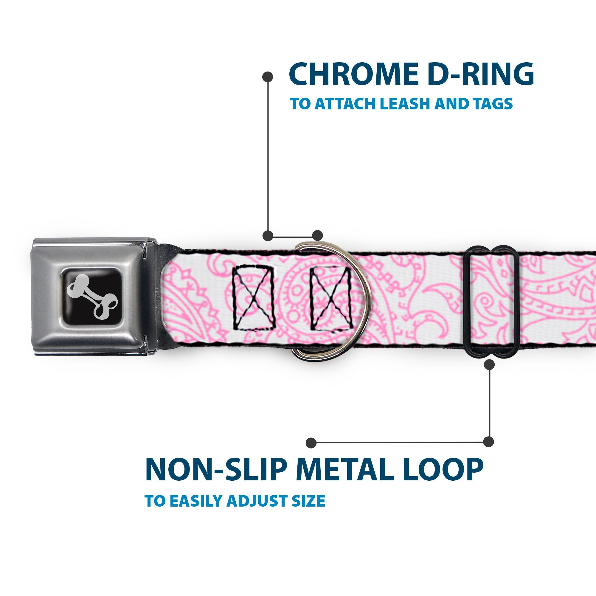 Dog Bone Seatbelt Buckle Collar - Bandana/Skulls White/Pink
