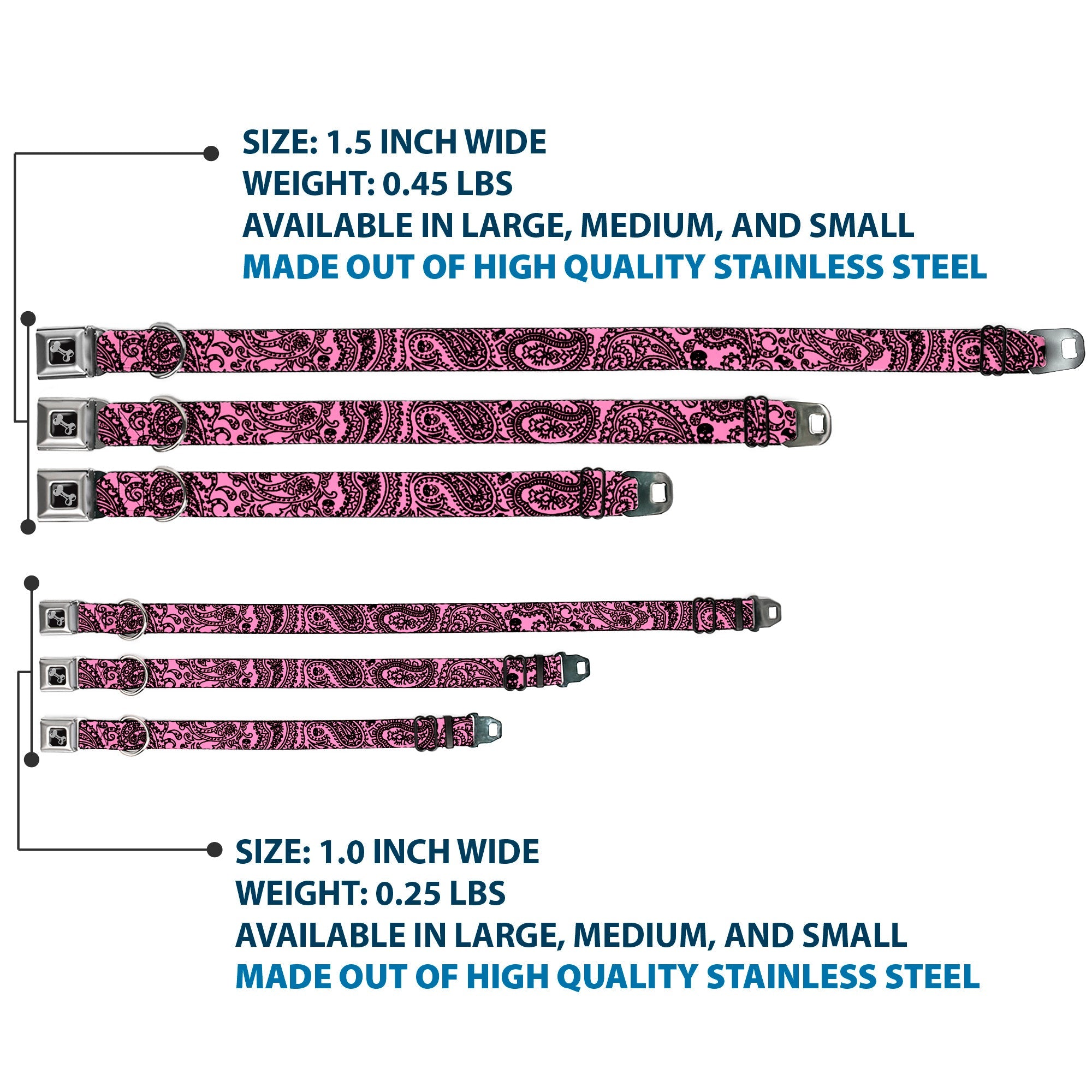 Dog Bone Seatbelt Buckle Collar - Bandana/Skulls Pink/Black