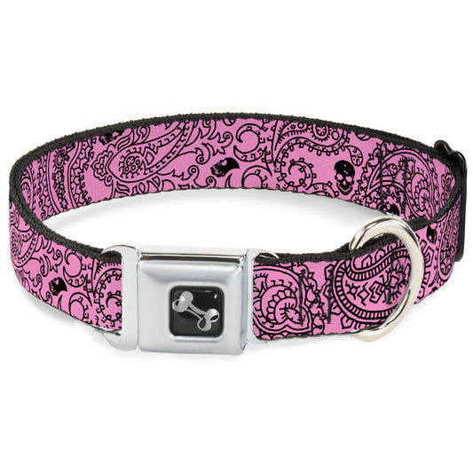 Dog Bone Seatbelt Buckle Collar - Bandana/Skulls Pink/Black