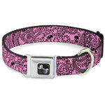 Dog Bone Seatbelt Buckle Collar - Bandana/Skulls Pink/Black