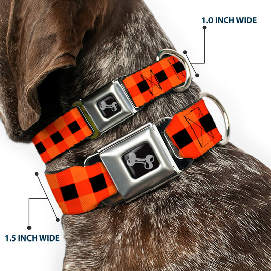Dog Bone Seatbelt Buckle Collar - Buffalo Plaid Black/Orange