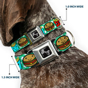 Dog Bone Seatbelt Buckle Collar - Burger & Fries Cartoon Straight Green Tablecloth