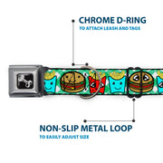 Dog Bone Seatbelt Buckle Collar - Burger & Fries Cartoon Straight Green Tablecloth