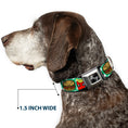 Load image into Gallery viewer, Dog Bone Seatbelt Buckle Collar - Burger & Fries Cartoon Straight Green Tablecloth
