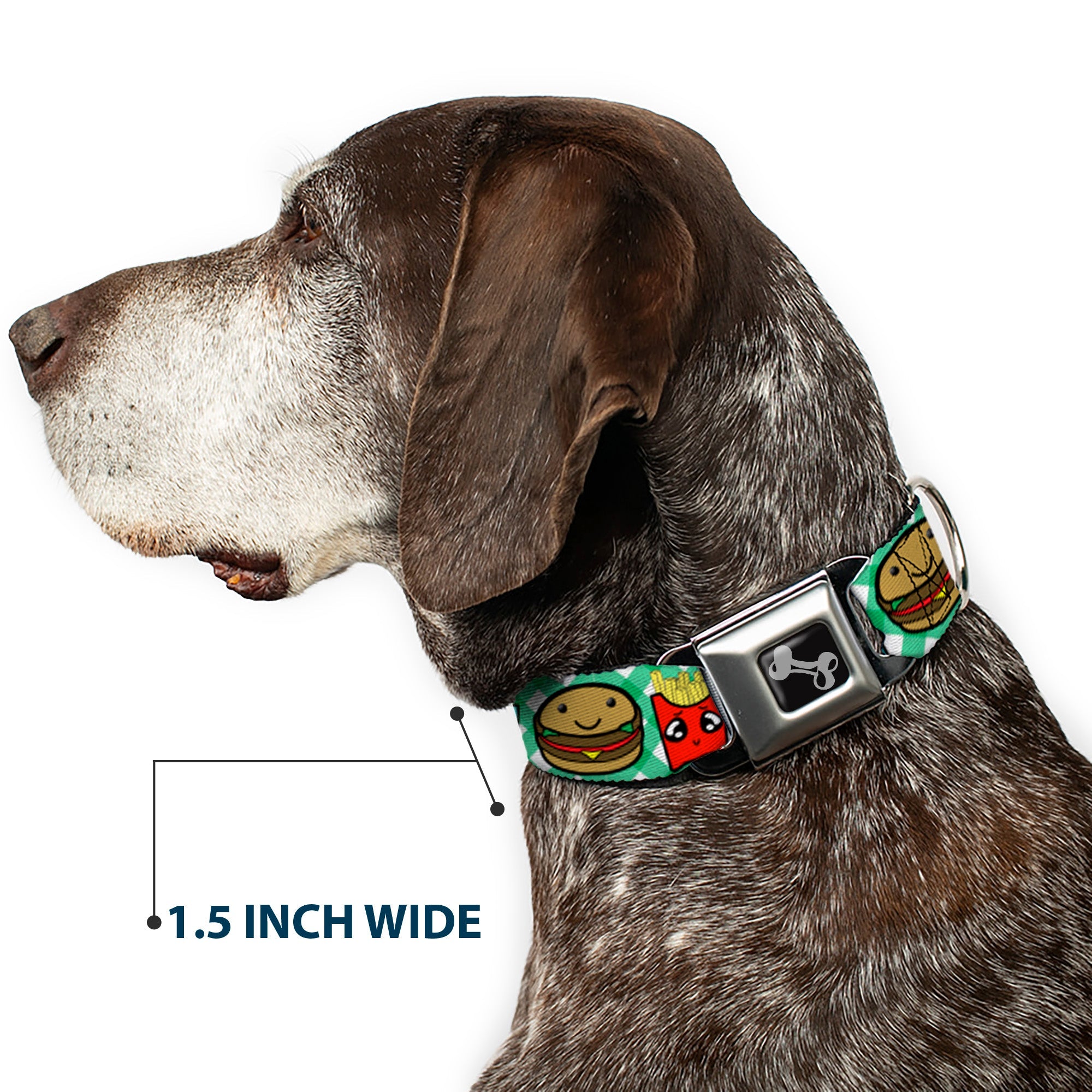 Dog Bone Seatbelt Buckle Collar - Burger & Fries Cartoon Straight Green Tablecloth