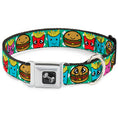 Load image into Gallery viewer, Dog Bone Seatbelt Buckle Collar - Burger & Fries Cartoon Straight Green Tablecloth
