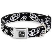 Buckle-Down Seatbelt Buckle Dog Collar - Brass Knuckles Black/White
