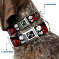 Load image into Gallery viewer, Buckle-Down Seatbelt Buckle Dog Collar - Brass Knuckles/Skulls/Roses Black/Red/White
