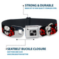 Load image into Gallery viewer, Buckle-Down Seatbelt Buckle Dog Collar - Brass Knuckles/Skulls/Roses Black/Red/White
