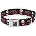 Load image into Gallery viewer, Buckle-Down Seatbelt Buckle Dog Collar - Brass Knuckles/Skulls/Roses Black/Red/White
