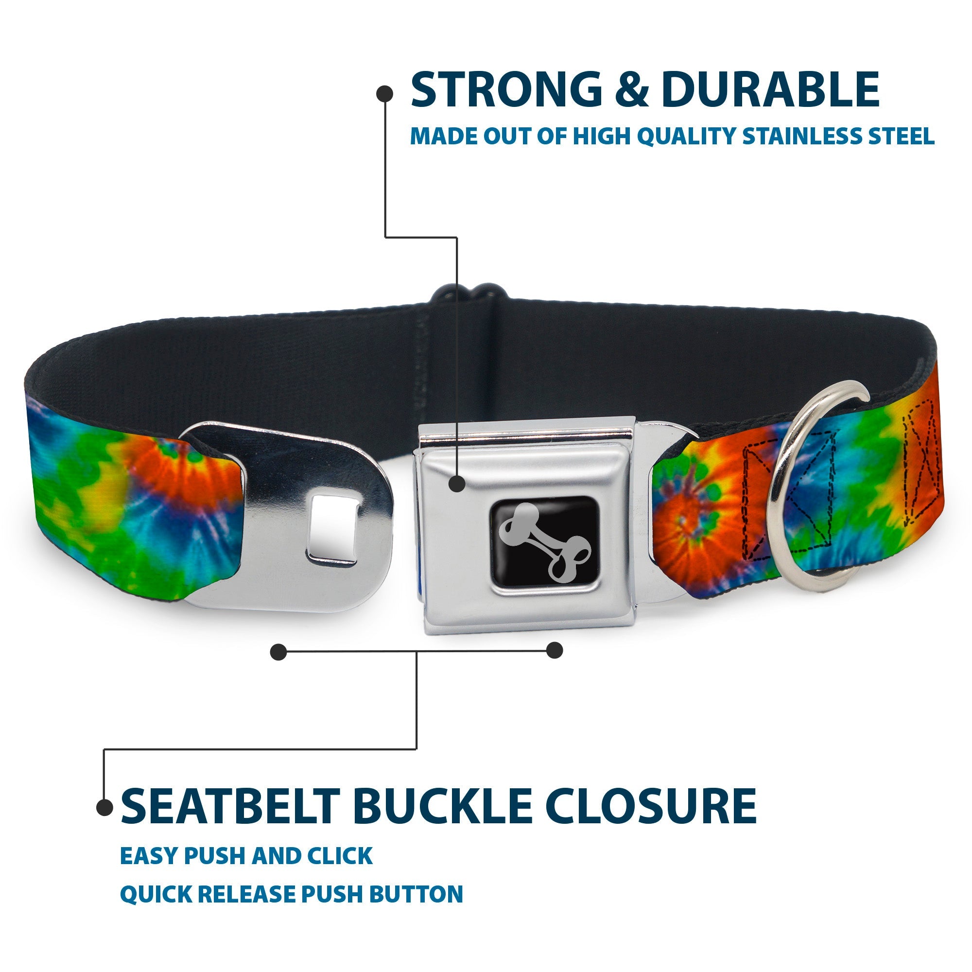 Dog Bone Seatbelt Buckle Collar - BD Tie Dye13