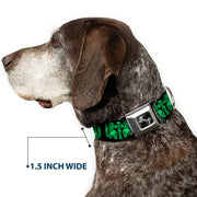 Dog Bone Seatbelt Buckle Collar - BD Skulls w/Wings Black/Green