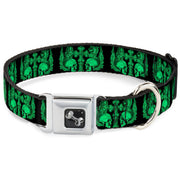 Dog Bone Seatbelt Buckle Collar - BD Skulls w/Wings Black/Green