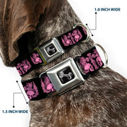 Dog Bone Seatbelt Buckle Collar - BD Skulls w/Wings Black/Pink