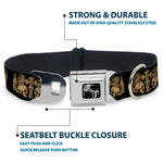 Dog Bone Seatbelt Buckle Collar - BD Skulls w/Wings Black/Tan