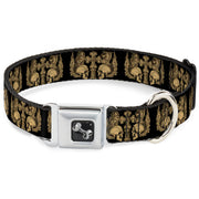 Dog Bone Seatbelt Buckle Collar - BD Skulls w/Wings Black/Tan