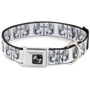 Dog Bone Seatbelt Buckle Collar - BD Skulls w/Wings White/Black
