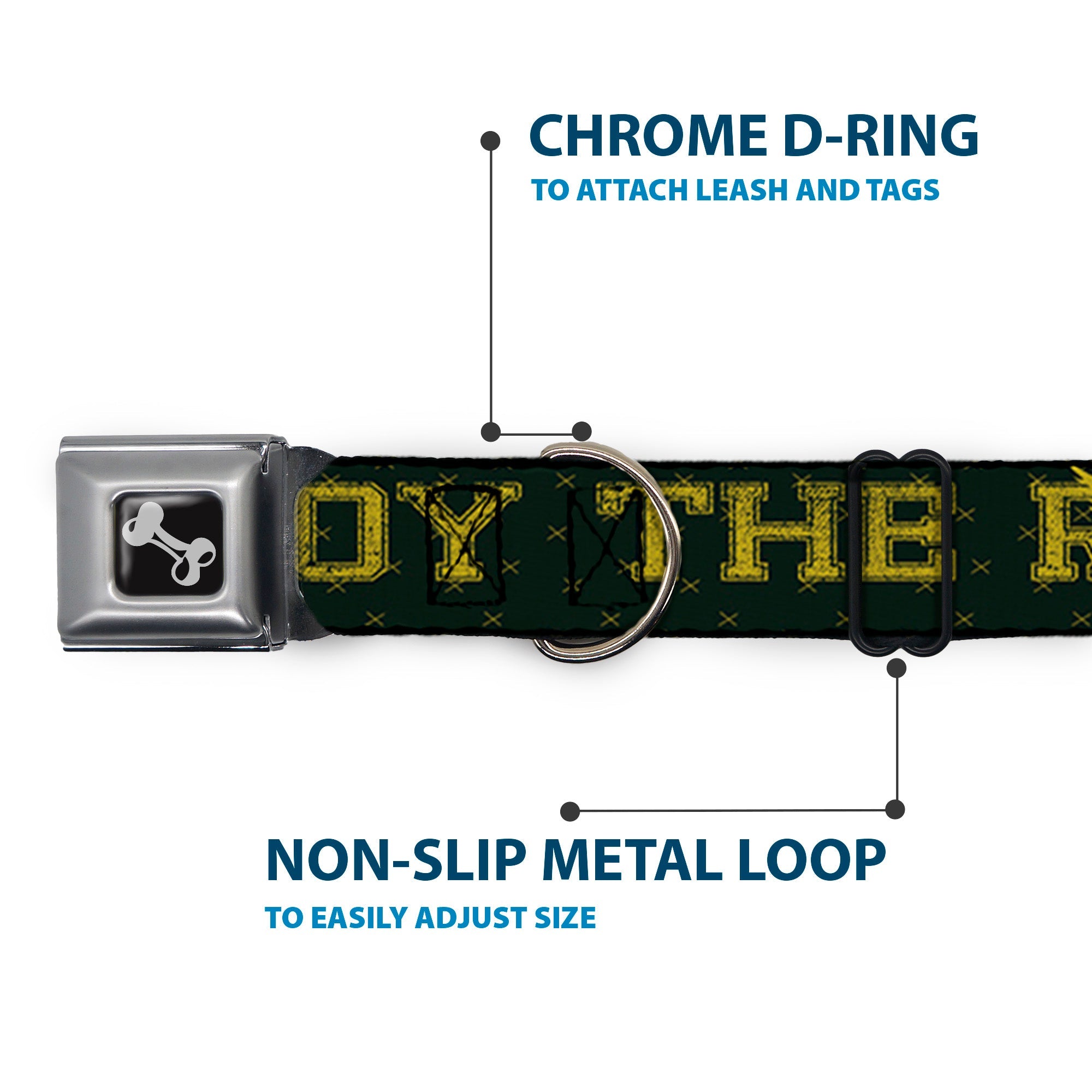 Dog Bone Seatbelt Buckle Collar - BD Winged Skull ENJOY THE RIDE Olive/Lime Green