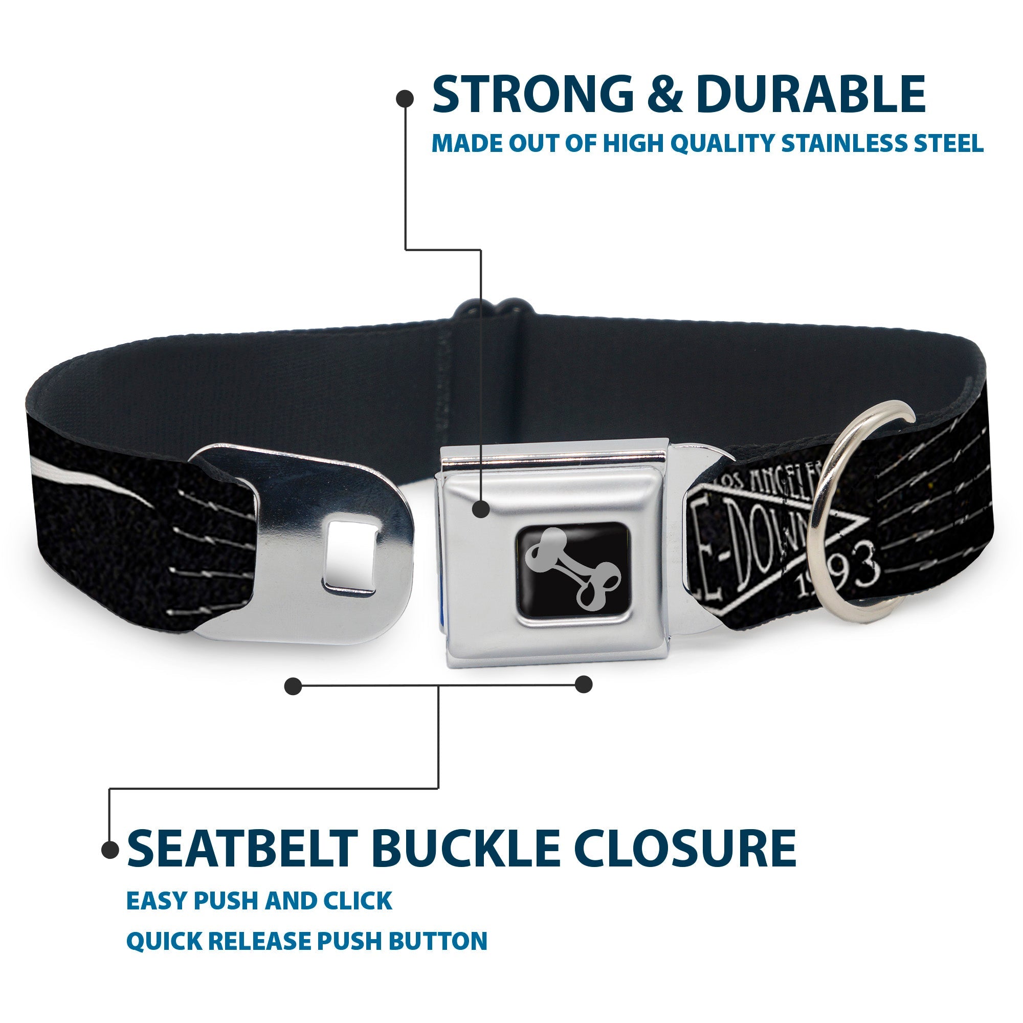 Dog Bone Seatbelt Buckle Collar - BD AUTHENTIC SEATBELT BELT NY-LA Black/White