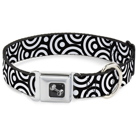 Dog Bone Seatbelt Buckle Collar - Bullseye Stacked Black/White