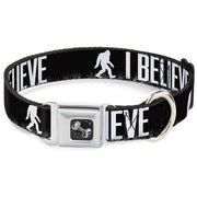 Dog Bone Seatbelt Buckle Collar - Bigfoot Silhouette I BELIEVE Black/Gray/White