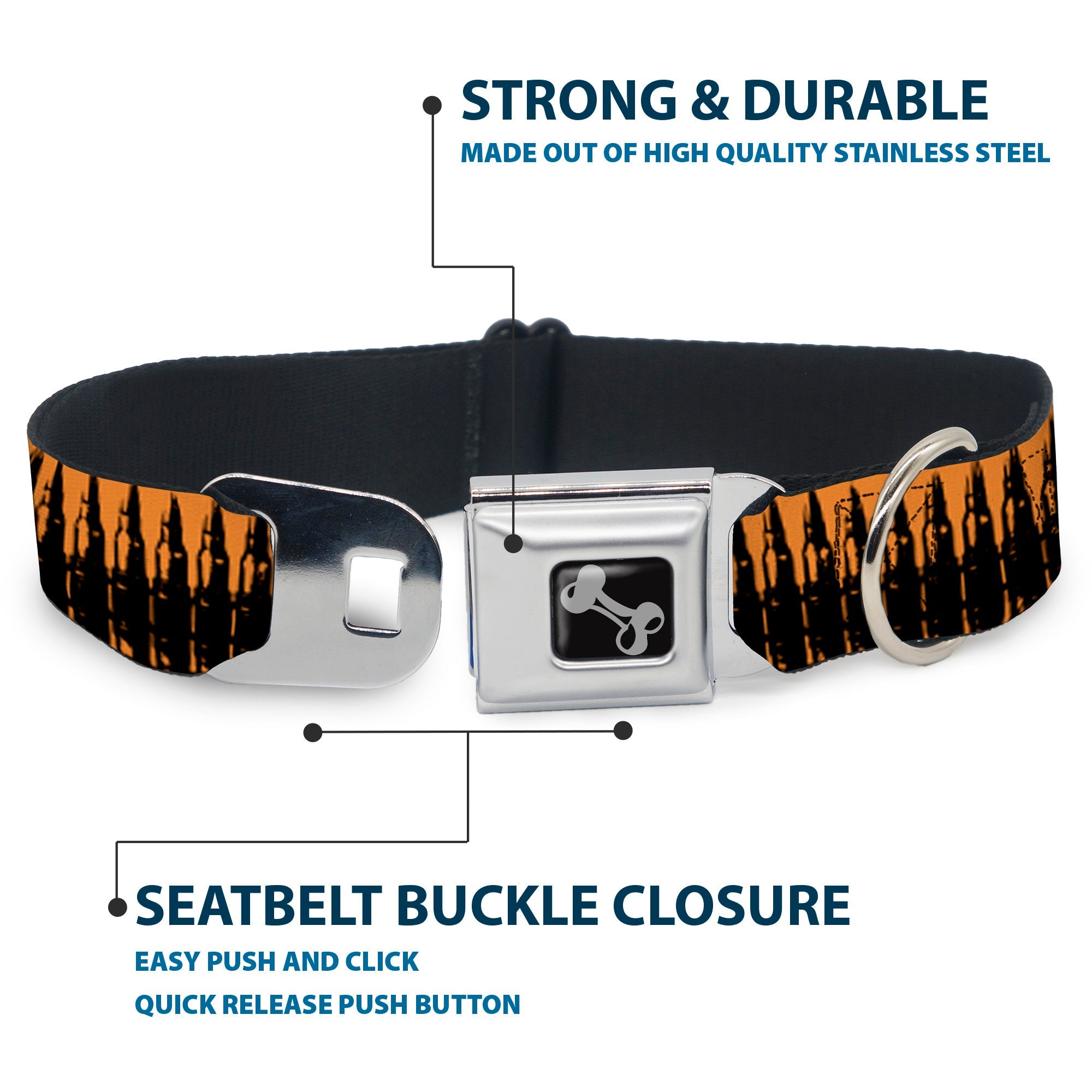 Buckle-Down Seatbelt Buckle Dog Collar - Bullets2 Orange/Black