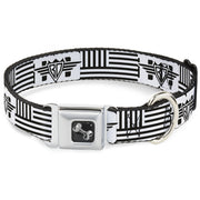 Dog Bone Seatbelt Buckle Collar - BD Logo/American Stripe Flag White/Black