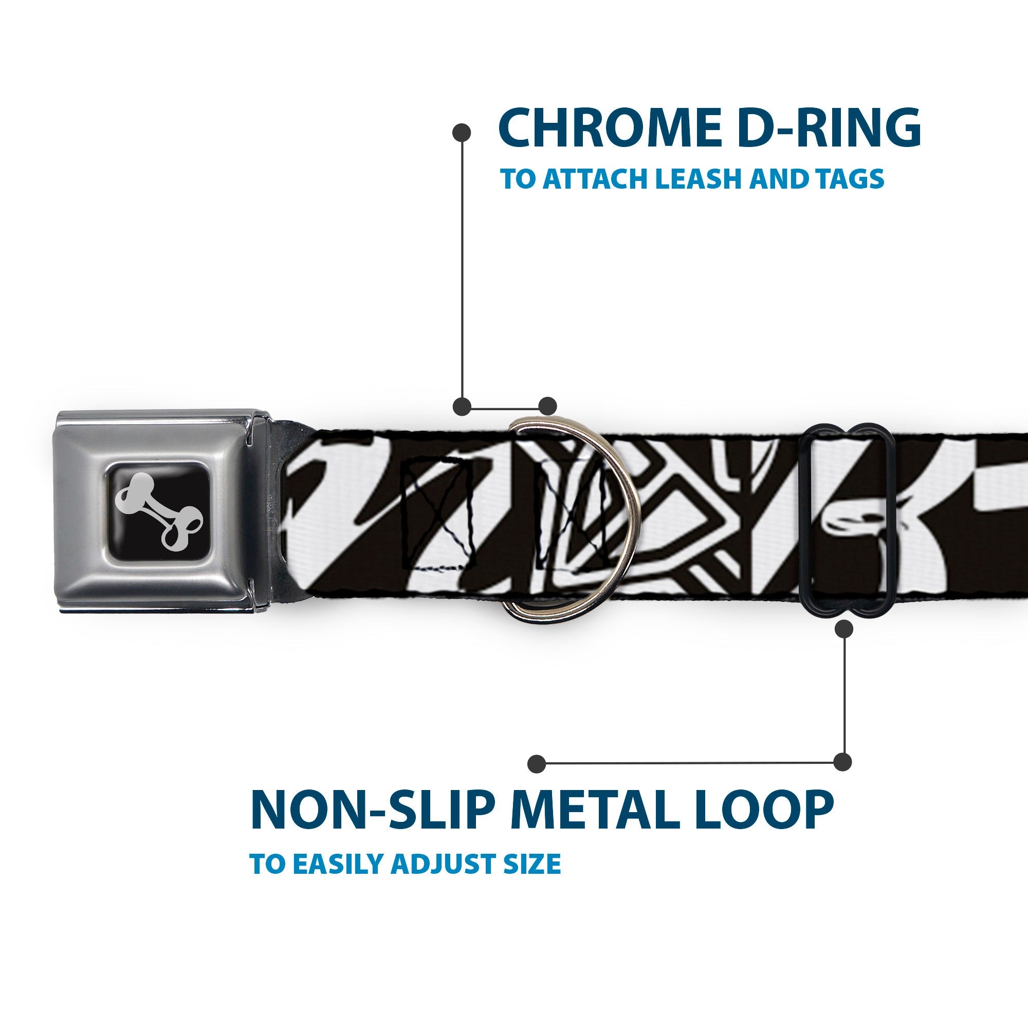 Dog Bone Seatbelt Buckle Collar - BD Logo/BUCKLE-DOWN Script Black/White