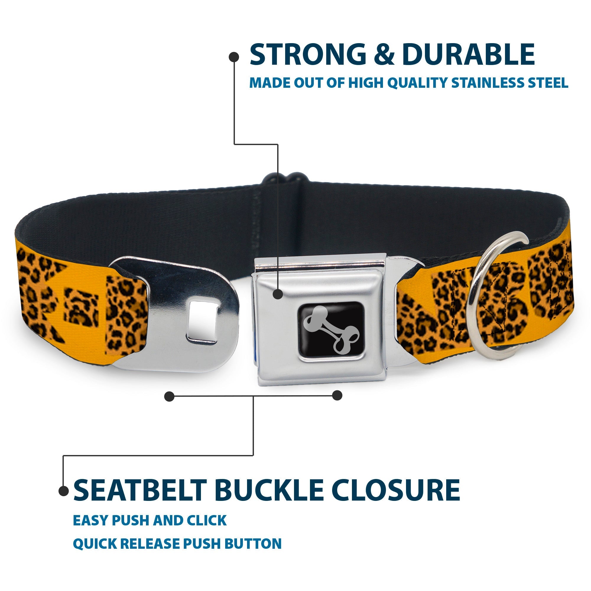 Dog Bone Seatbelt Buckle Collar - BUCKLE-DOWN Shapes Gold/Leopard Brown