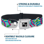 Dog Bone Seatbelt Buckle Collar - Bullseye Stacked Swirl Blues/Green/Yellow/Pink
