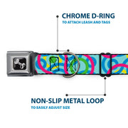 Dog Bone Seatbelt Buckle Collar - Bullseye Stacked Swirl Blues/Green/Yellow/Pink