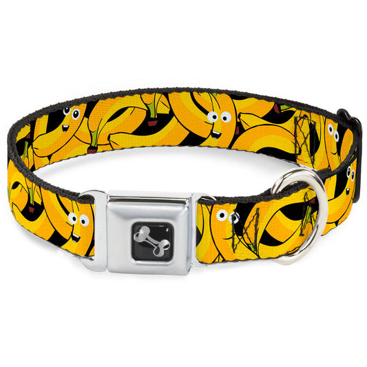 Dog Bone Seatbelt Buckle Collar - Bananas Stacked Cartoon Black//Yellows