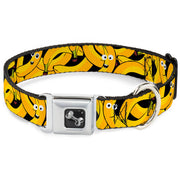 Dog Bone Seatbelt Buckle Collar - Bananas Stacked Cartoon Black//Yellows