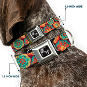 Dog Bone Seatbelt Buckle Collar - Boho Mandala Burgundy/Yellow/Turquoise/Orange