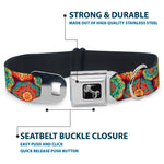 Dog Bone Seatbelt Buckle Collar - Boho Mandala Burgundy/Yellow/Turquoise/Orange