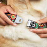 Dog Bone Seatbelt Buckle Collar - Boho Mandala Burgundy/Yellow/Turquoise/Orange