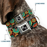 Dog Bone Seatbelt Buckle Collar - Boho Mandala Black/Yellow/Turquoise/Orange