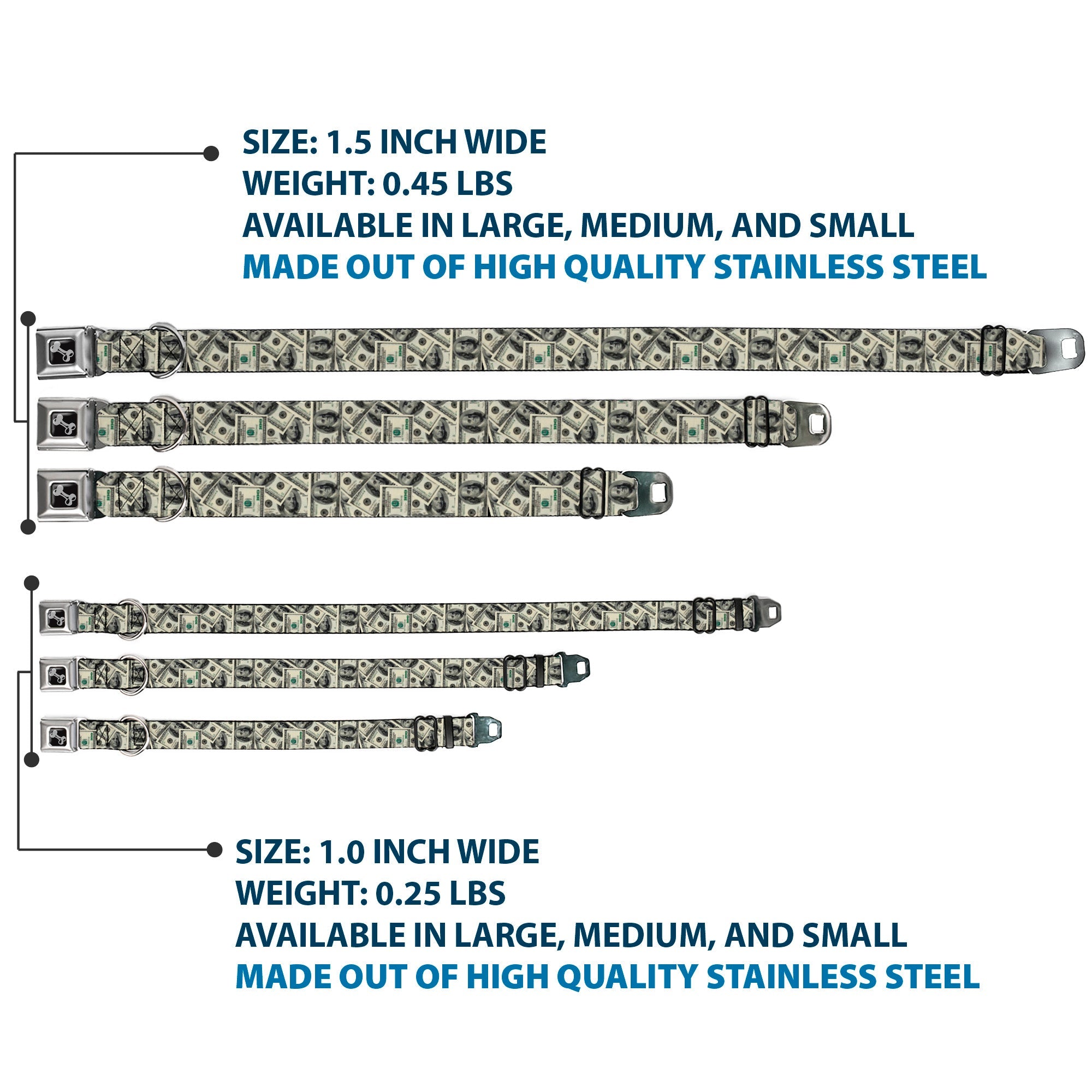 Dog Bone Seatbelt Buckle Collar - Benjamins2 Stacked