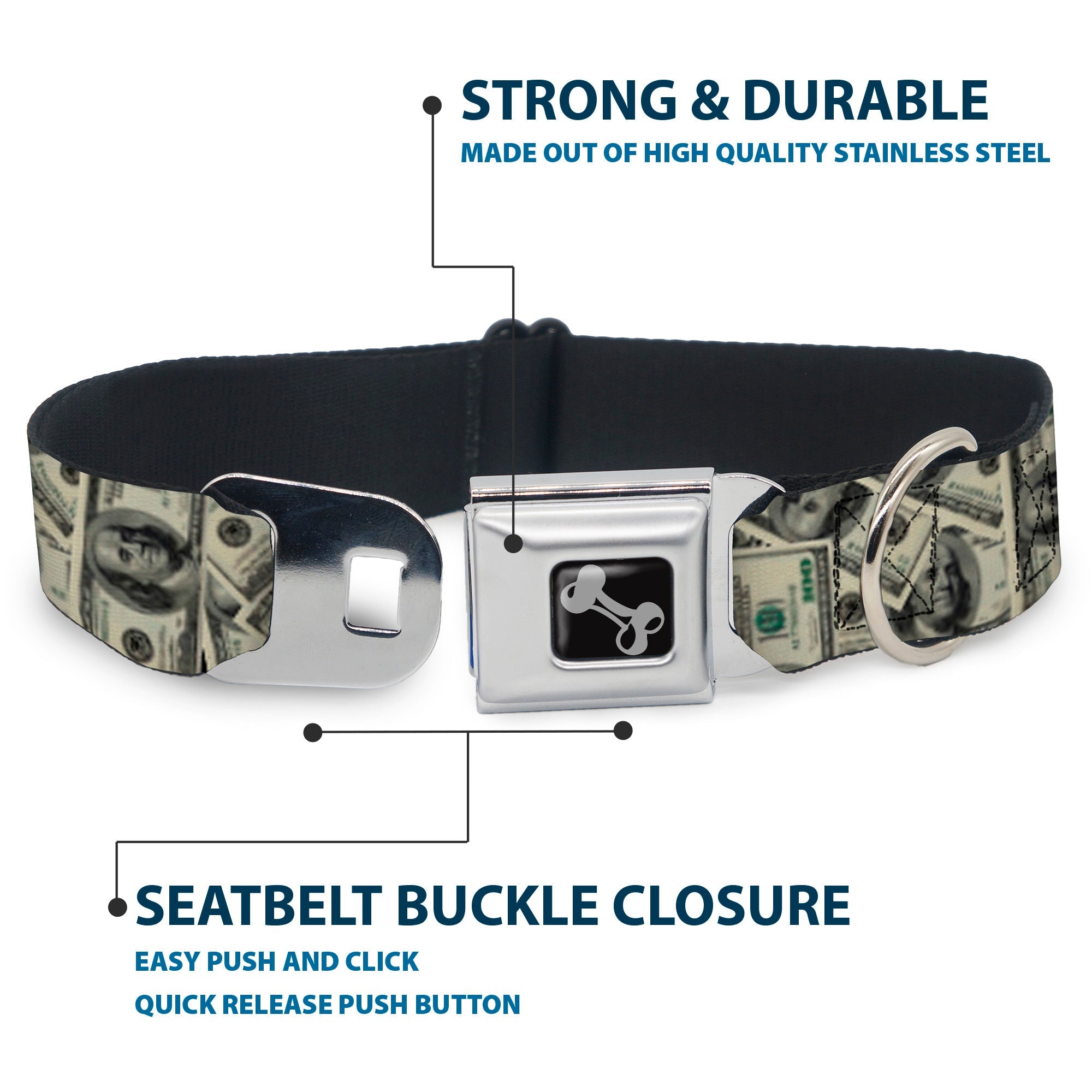 Dog Bone Seatbelt Buckle Collar - Benjamins2 Stacked
