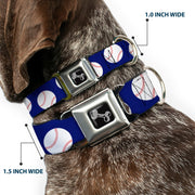 Dog Bone Seatbelt Buckle Collar - Baseballs Scattered Blue